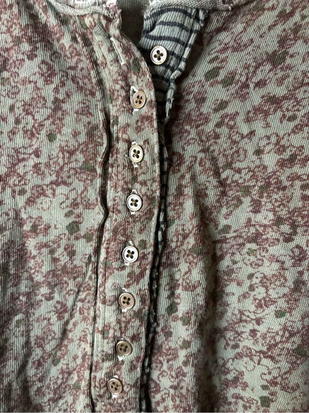 We The Free Olive Green Floral Henley Long Sleeve Top - Picture 3 of 7